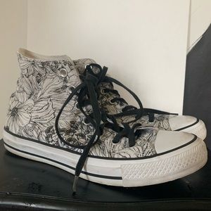 UNIQUE Black and White Floral Print Converse High Top Sneakers!